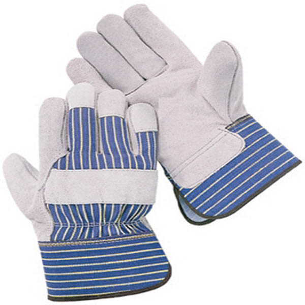 Rugged Blue Leather Palm Work Gloves - M