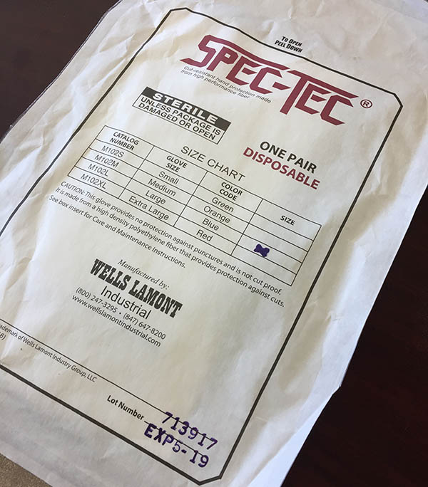 Expiration dates stamped on all Sterile glove liner packaging Wells